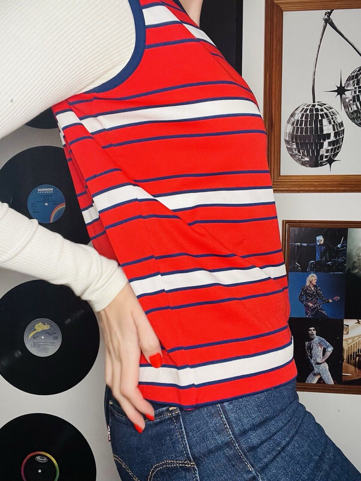 Vintage 70s Tank Top By Porolastic  Sleeveless Jumper Sweatshirt Striped Vest 14