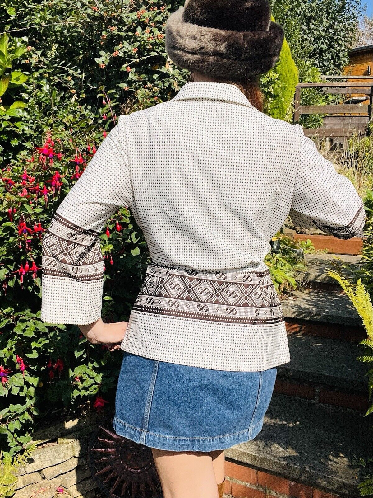 Vintage 60s Blouse With Dagger Collar Tie Waist Gingham Shirt White Brown 14