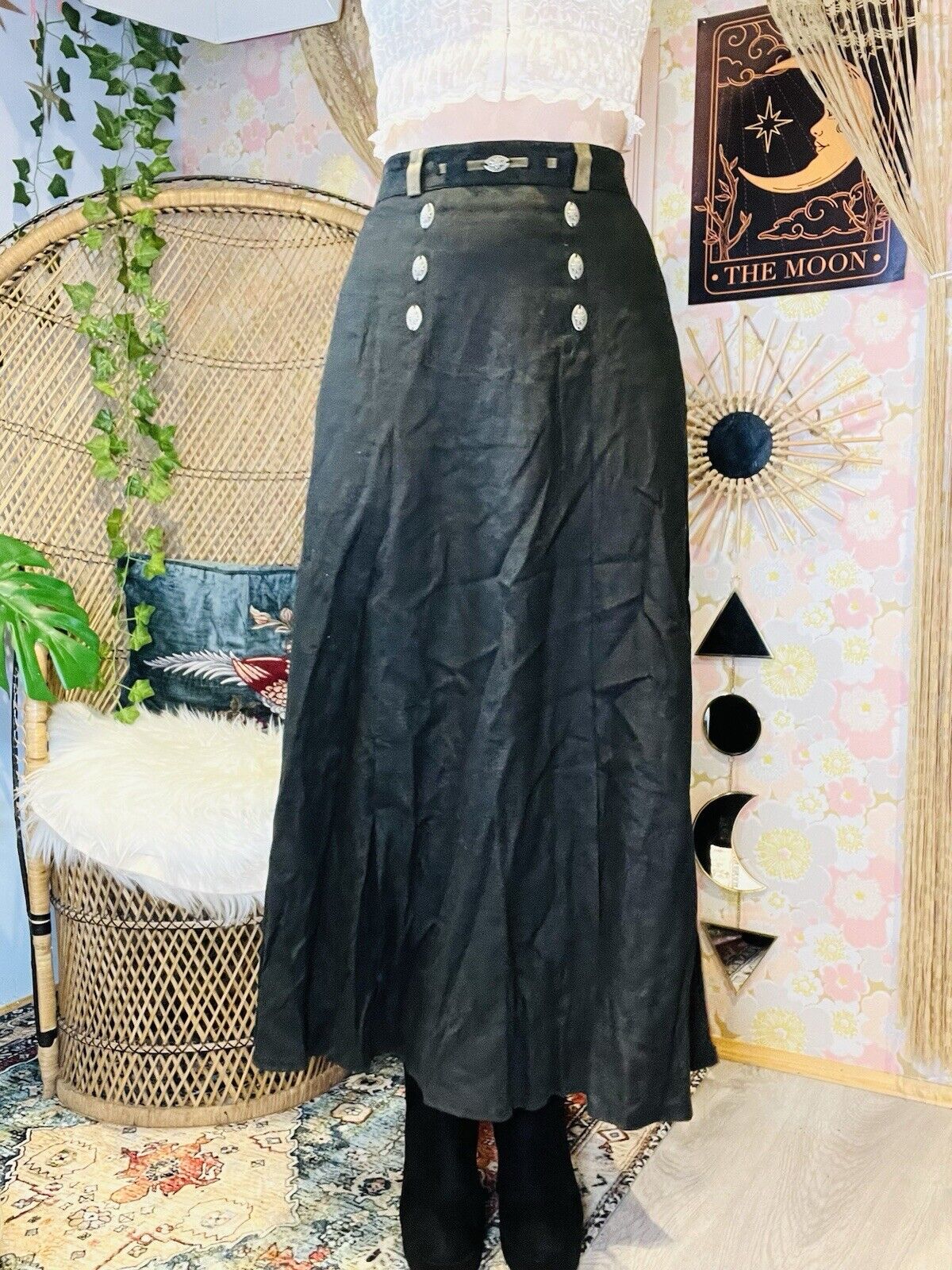 Vintage 80s Whimsigoth Skirt By Meico Landhaus High Waist Long Midi Black 10