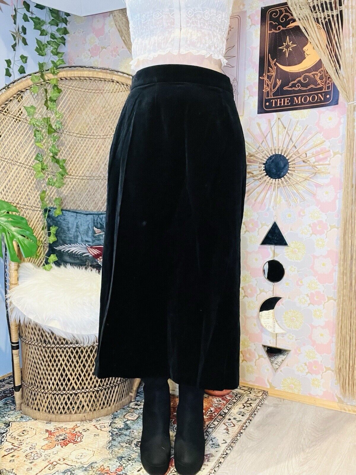 Vintage 90s Velvet Skirt By Vera Mont High Waist Whimsigoth Long Midi 14 Black