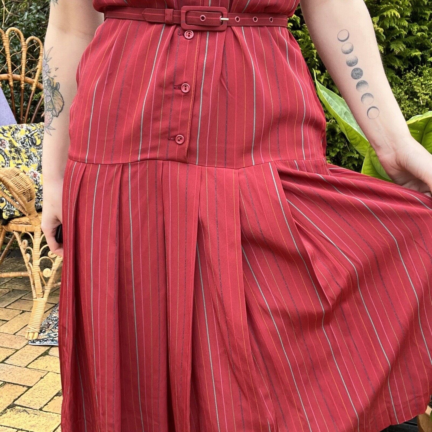 Vintage 70s Red Dress By Wallis Spaghetti Straps And Pleated Detail Size 10