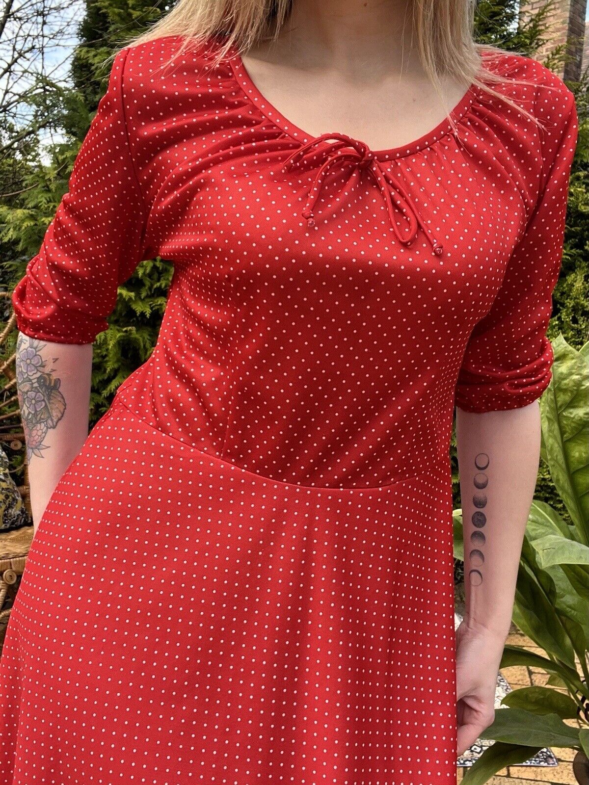 Vintage 80s  Polkadot Dress With 3/4 Sleeves Size 14