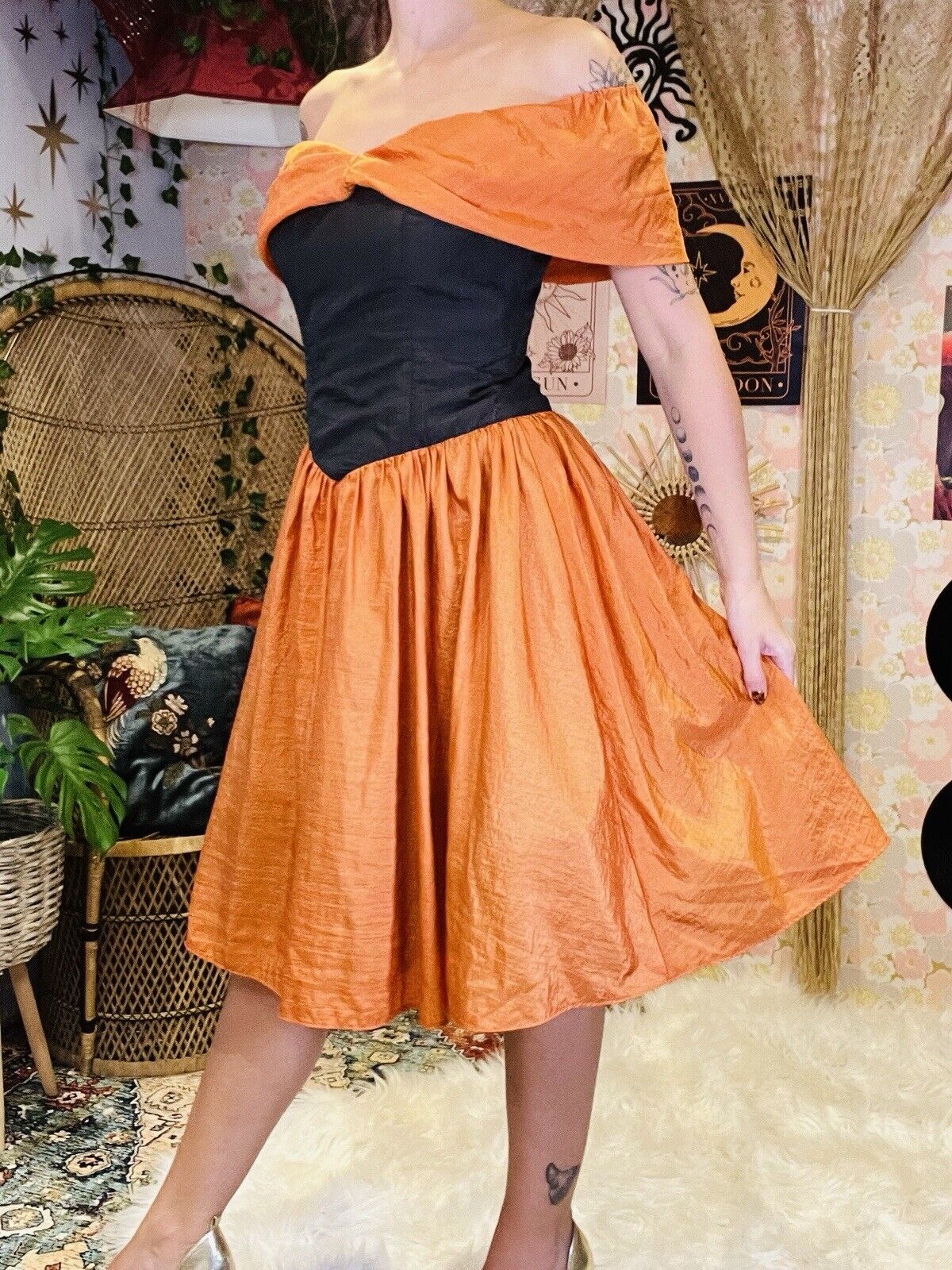 Vintage 80s Cocktail Dress By Vera Mont Bardot Off Shoulder Party Dress 10-12