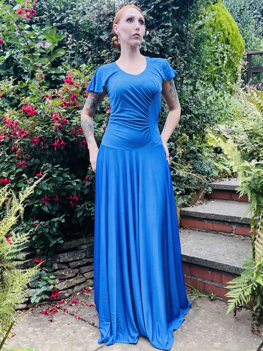 Vintage 70s Cocktail Dress By Puszta Long Layered Maxi Dress Blue Size 12