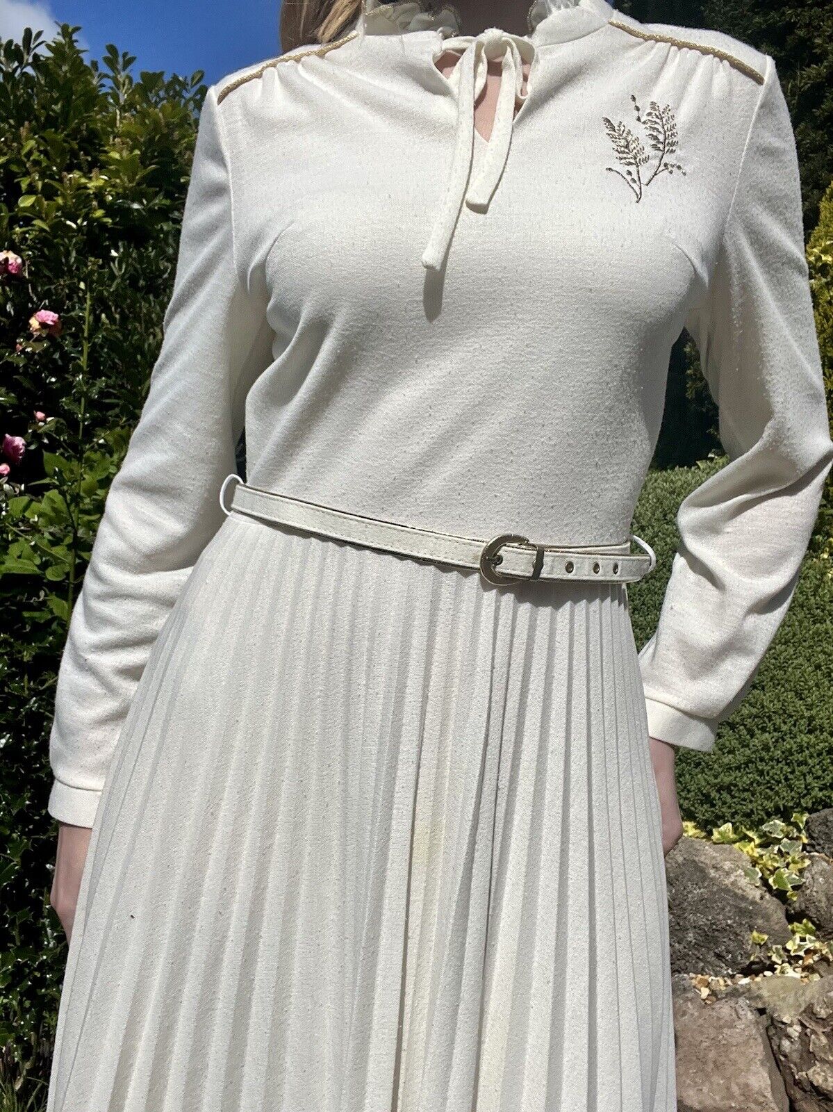 Vintage 60s Midi Dress With Pleated Skirt And Belt Size 10