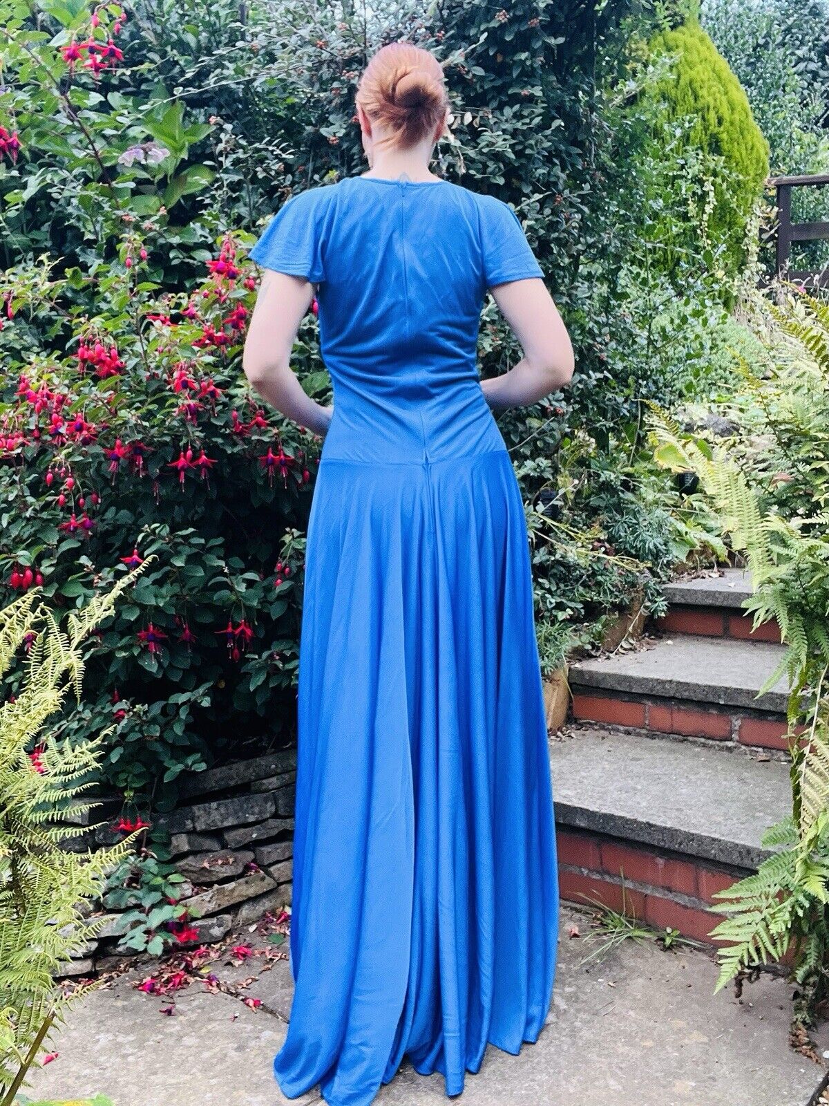 Vintage 70s Cocktail Dress By Puszta Long Layered Maxi Dress Blue Size 12