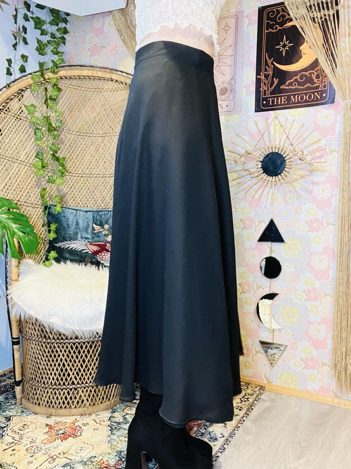 Vintage 90s Whimsigoth Skirt By Elegance High Waist Floaty Long Midi Black 12