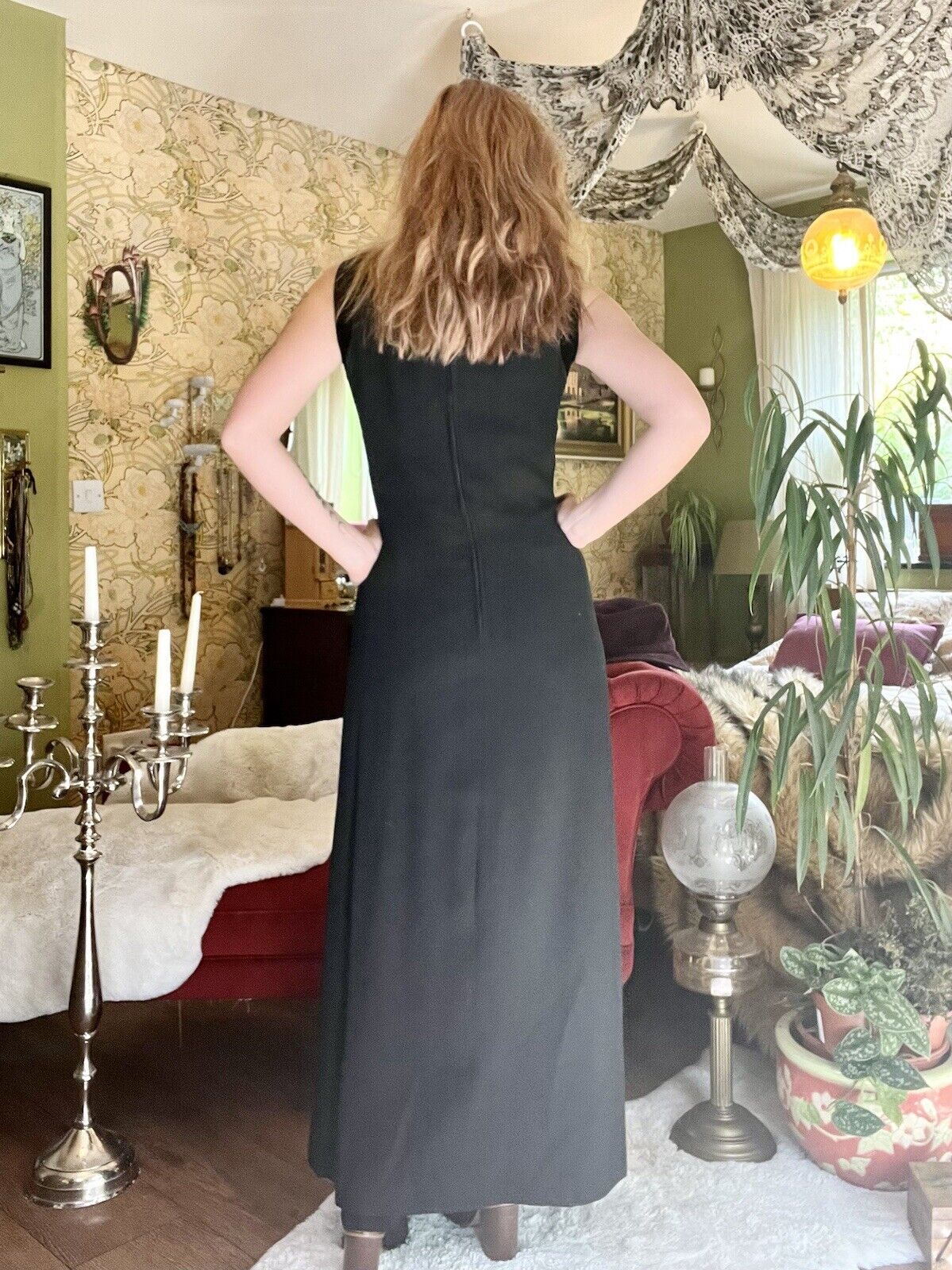 Vintage 90s Maxi Dress Whimsigoth Long Black Dress With Velvet Bow Size 14