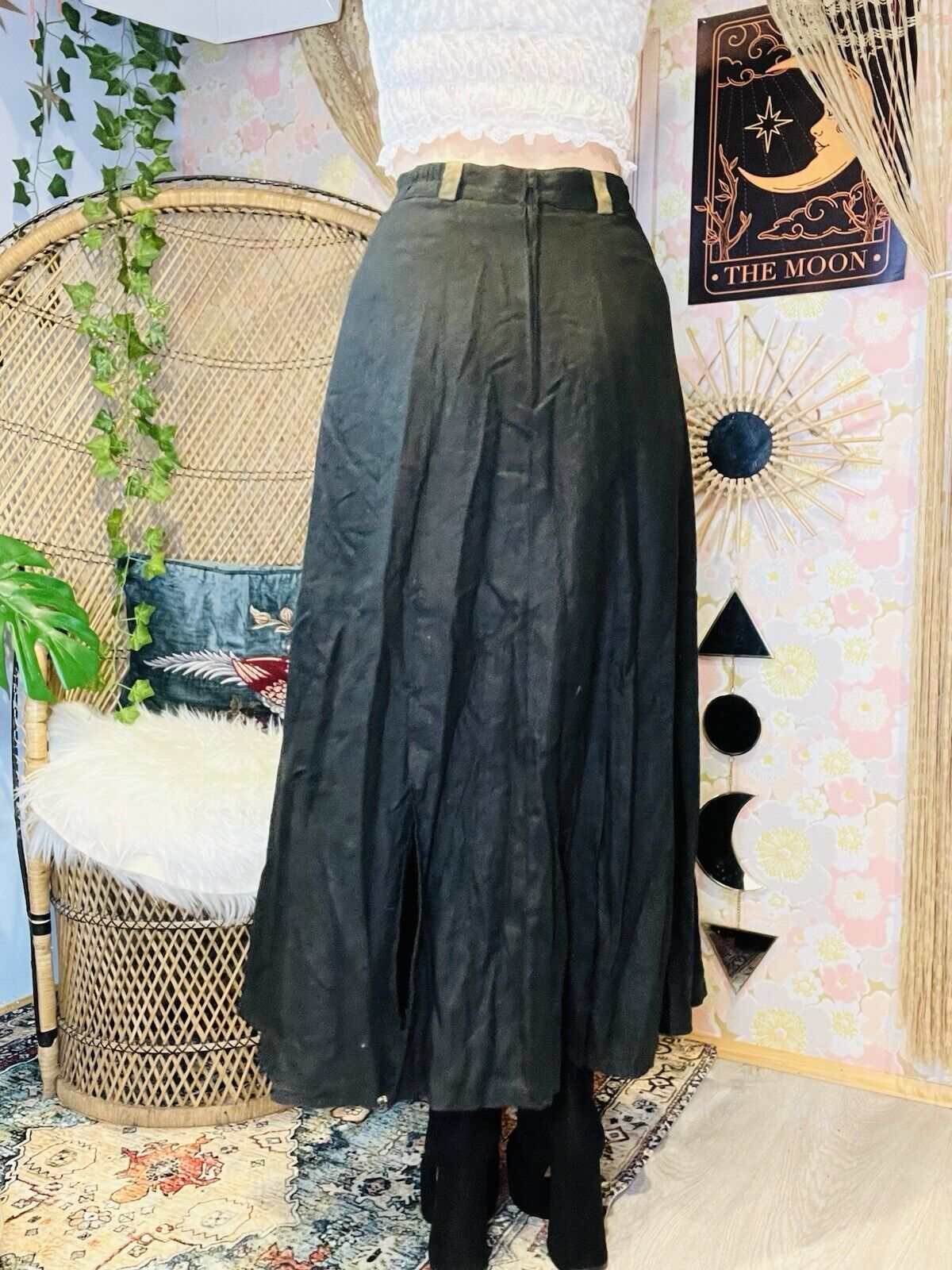 Vintage 80s Whimsigoth Skirt By Meico Landhaus High Waist Long Midi Black 10