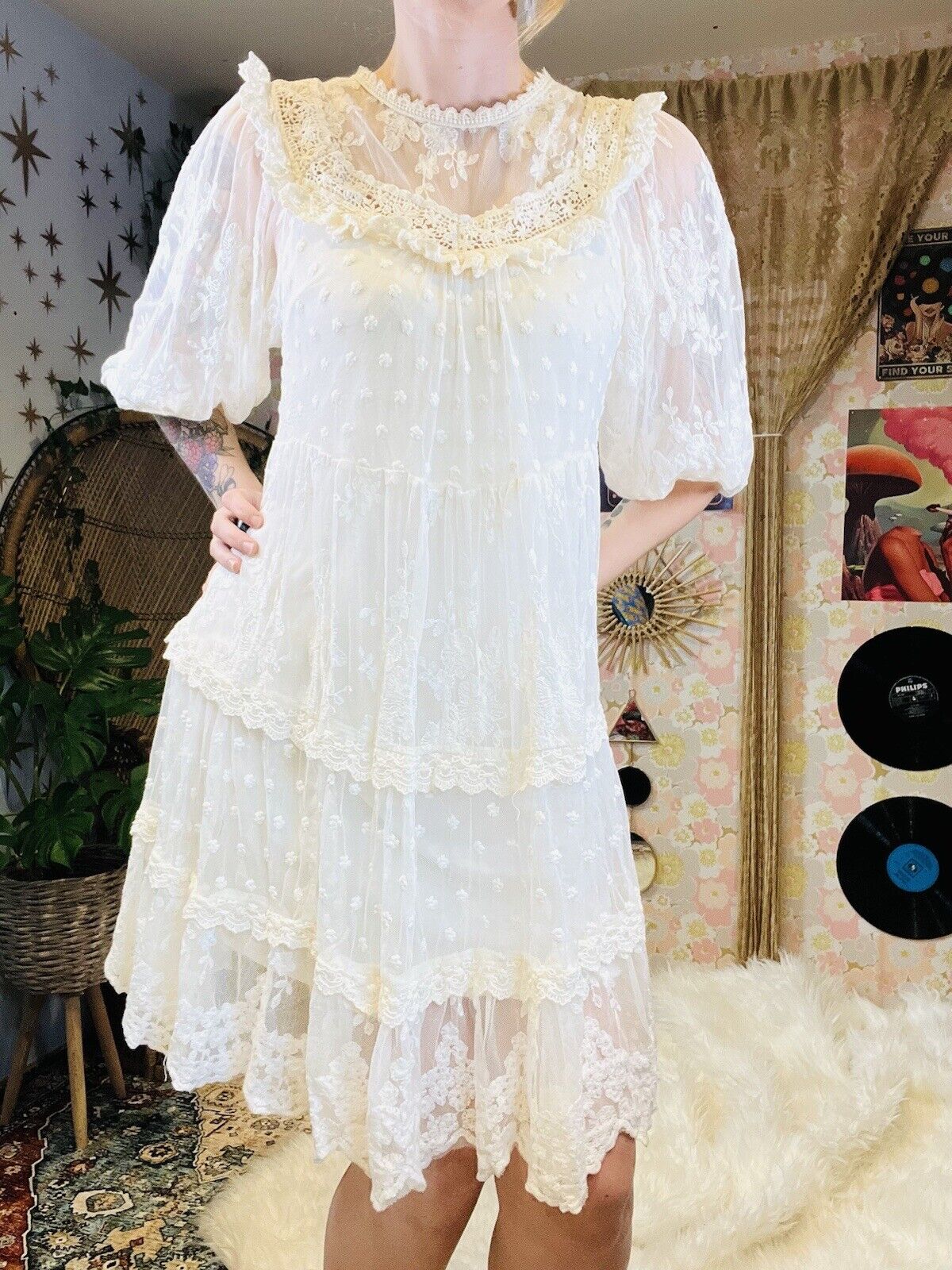 Hippie Boho Summer Dress By Lily McBee Layered Lace Detail Fairycore Size M