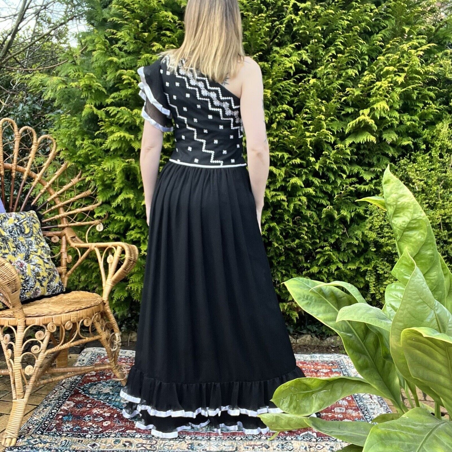 Vintage 70s Maxi Dress 1970s Long One Shoulder Pleated Layered Dress Size 10