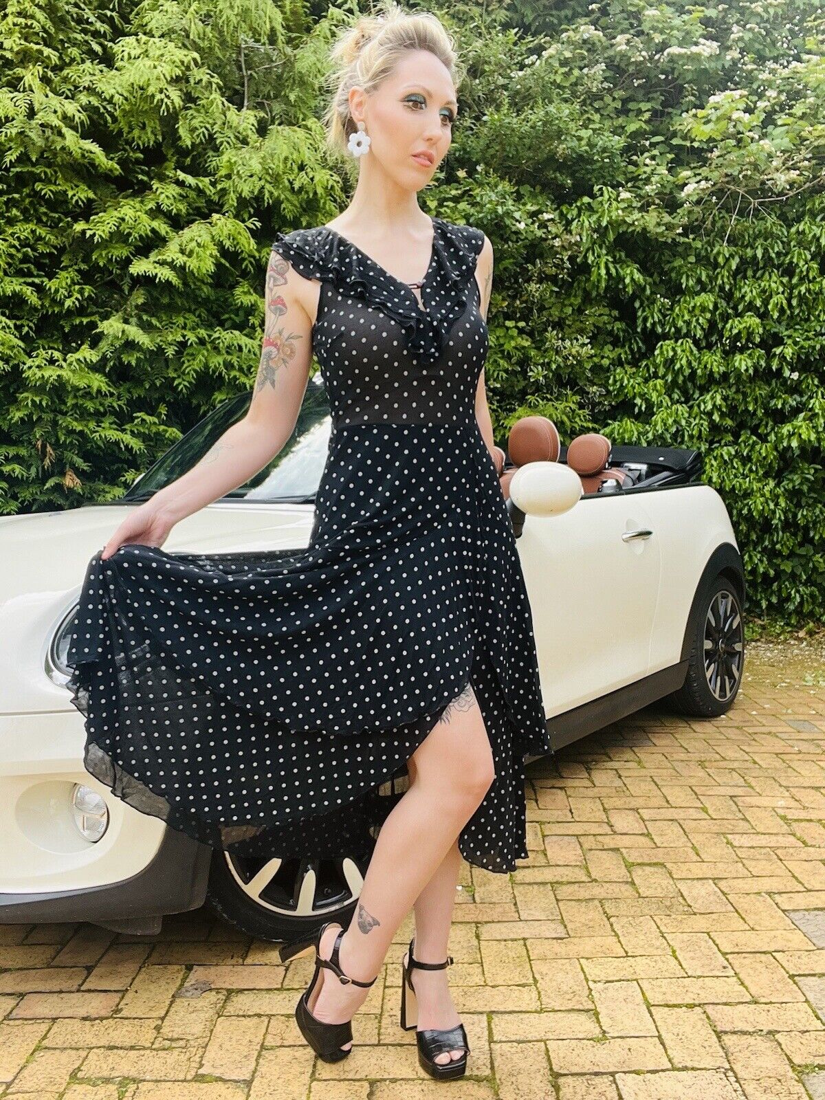 Vintage Polkadot Cocktail Dress With Frilly Layered Detail Size 10