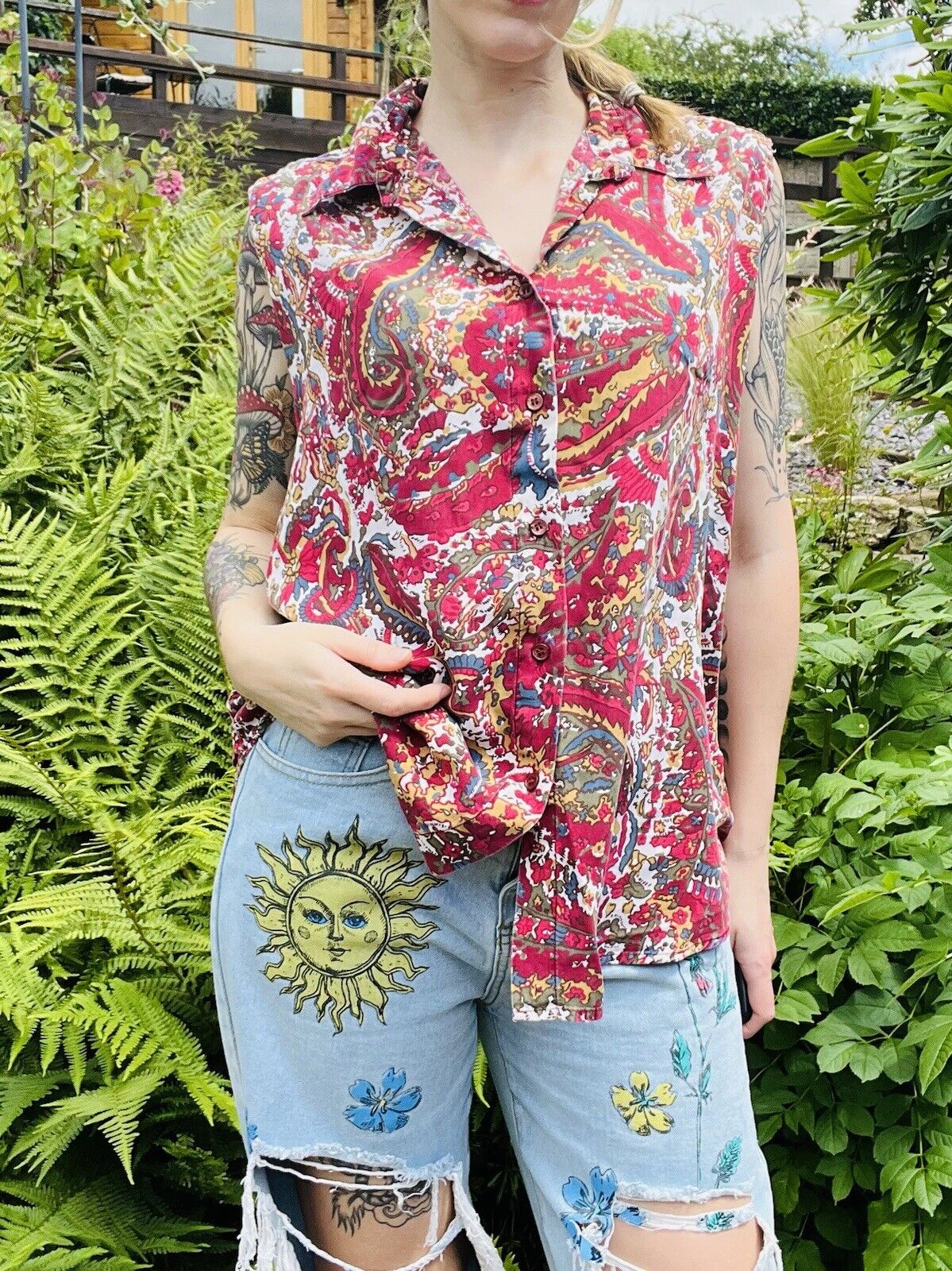 Sleeveless Paisley Shirt Blouse By March Landing II Made In Sri Lanka Size 18