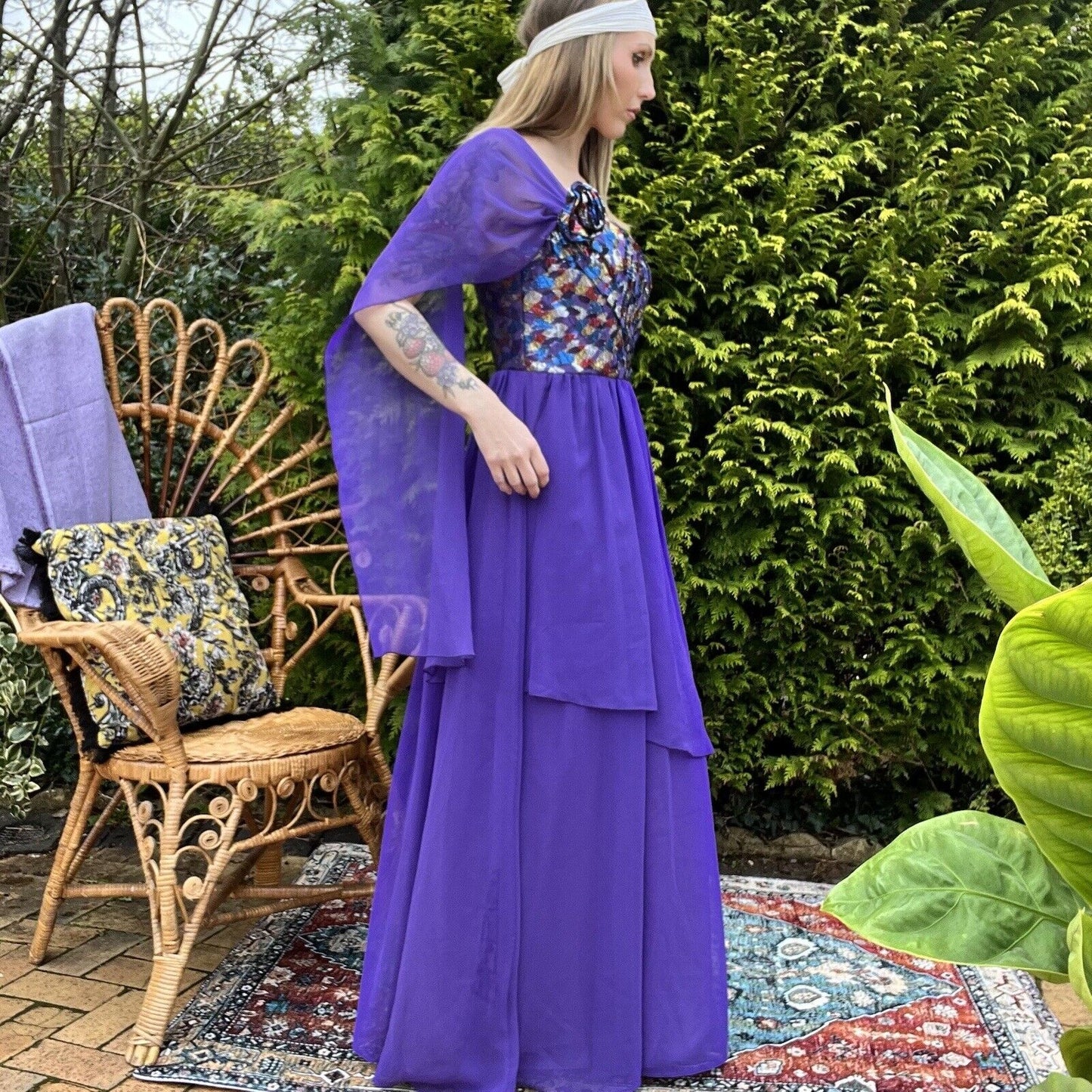 Vintage 80s Maxi Dress One Should With Layered Fabric Size 12