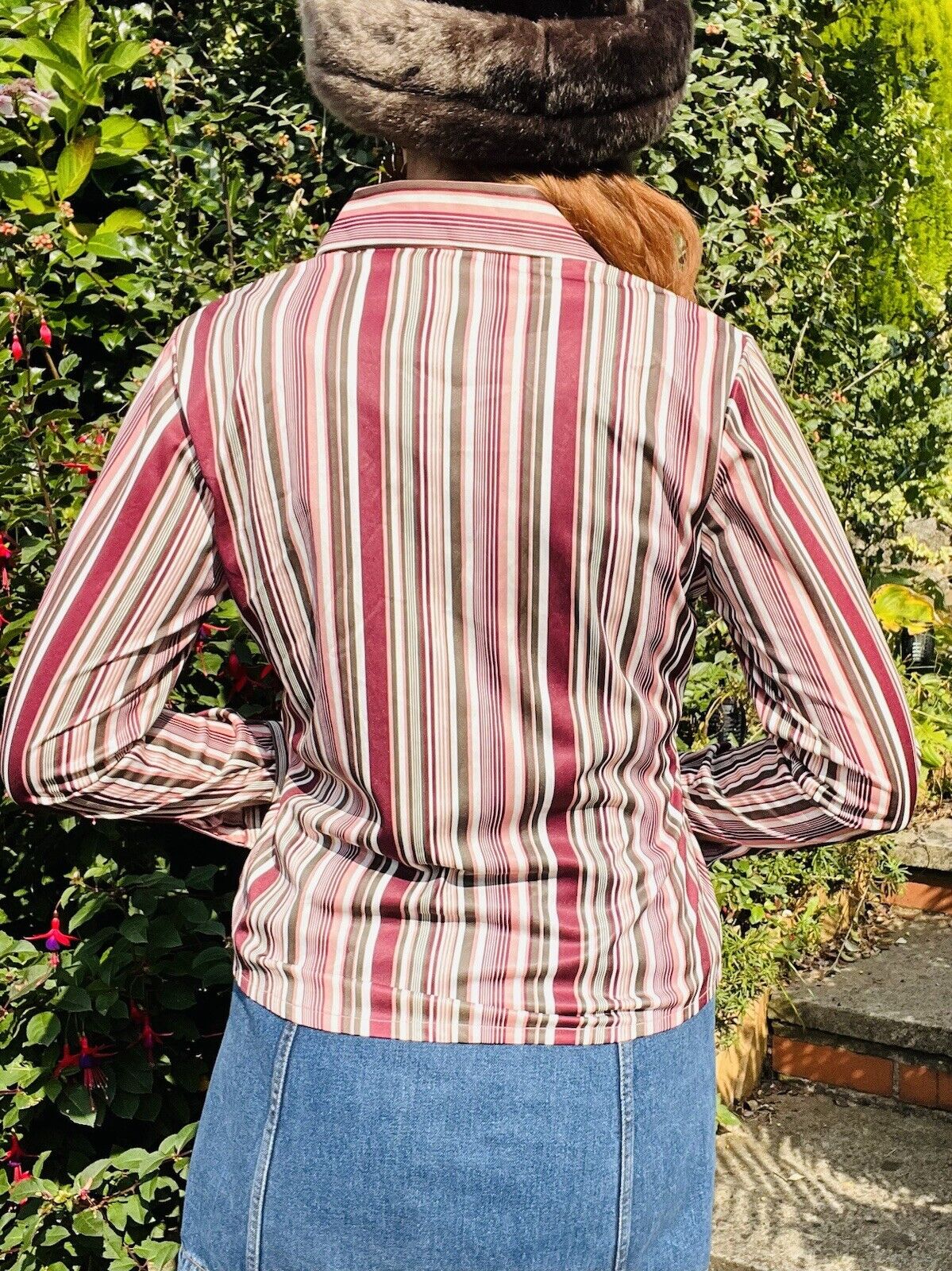 vintage bold striped shirt retro blouse by Areacode Pink Purple Size 10-12