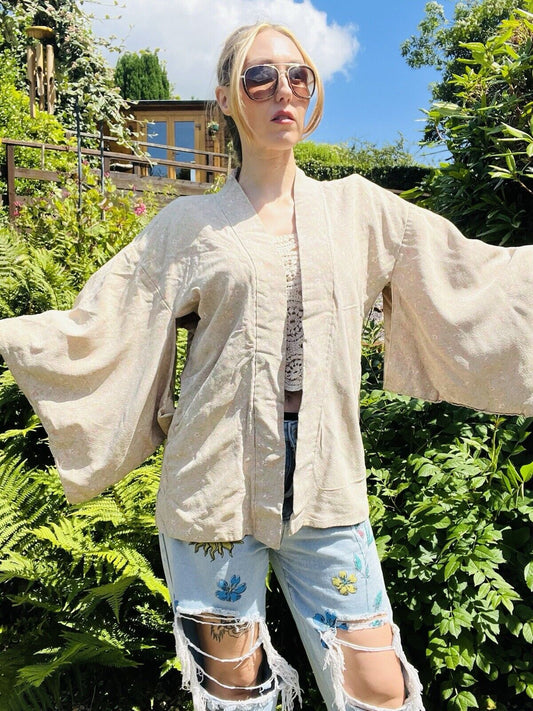 Vintage Hippie Boho Kimono With Jacket Pastel Ditsy Floral Print Free Size