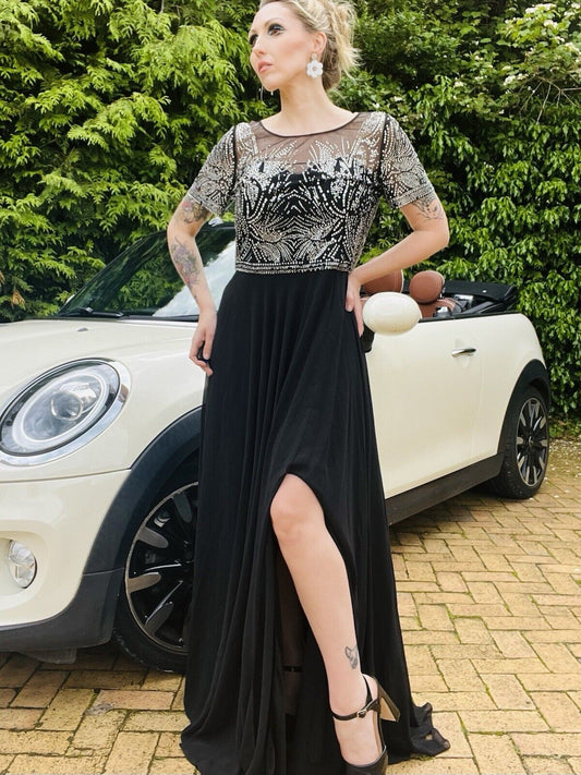 Bulava Embellished Prom Dress Cocktail Party Long Maxi With Slit Black 14-16