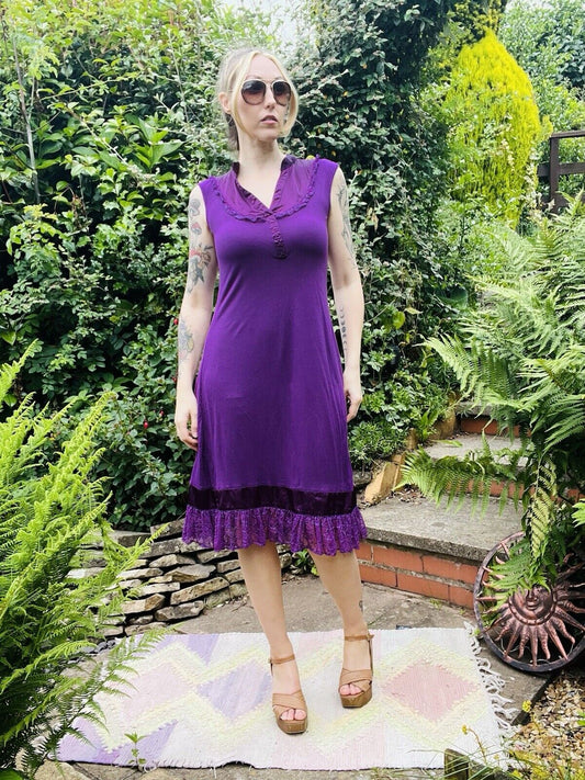 Vintage Y2K Purple Dress By Alltag Berlin With Frilly Hem And Neck Size S 8-10