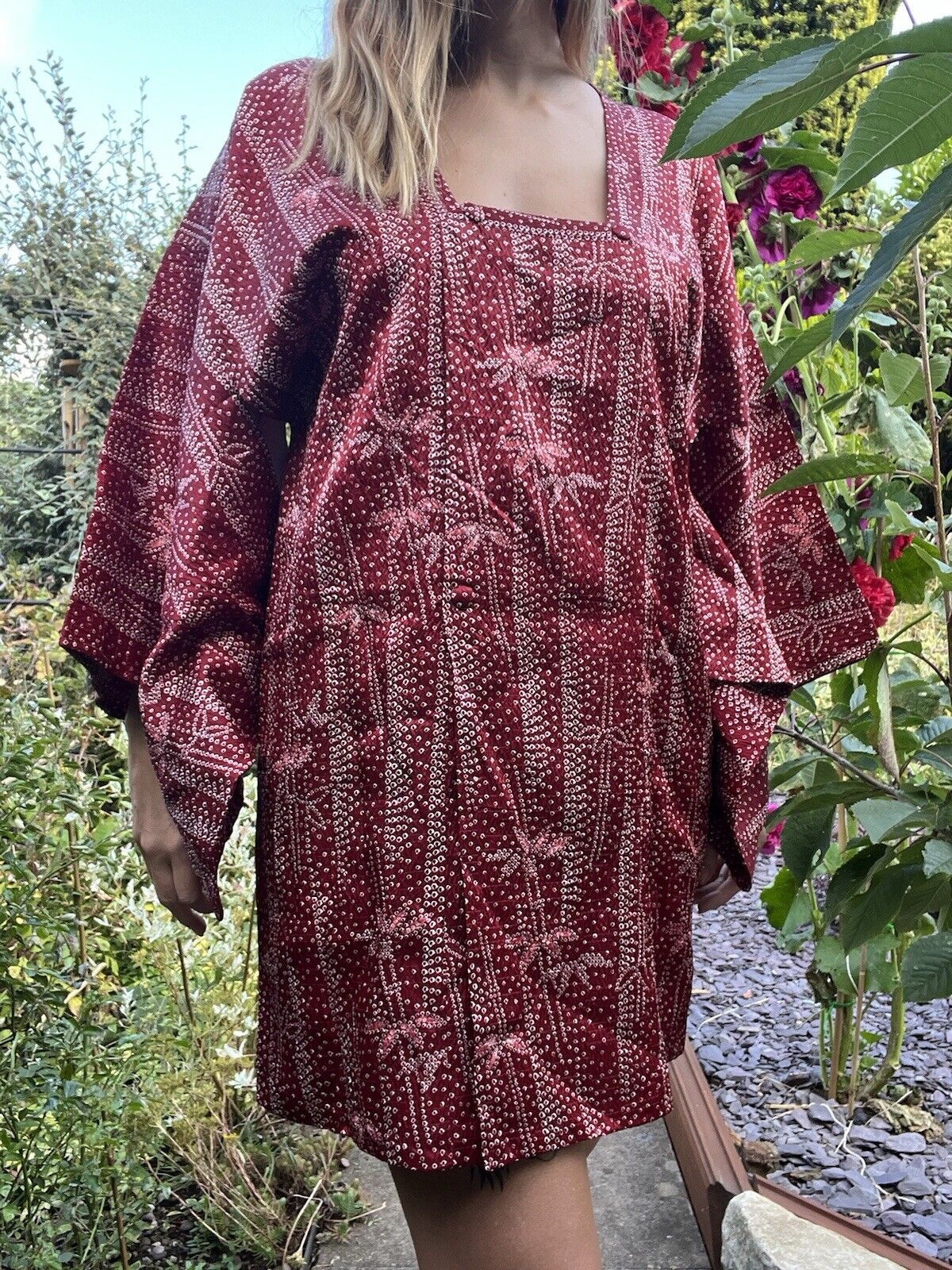 Vintage 70s Kimono Dress Hippie Boho Japanese With Front Fastening Free Size