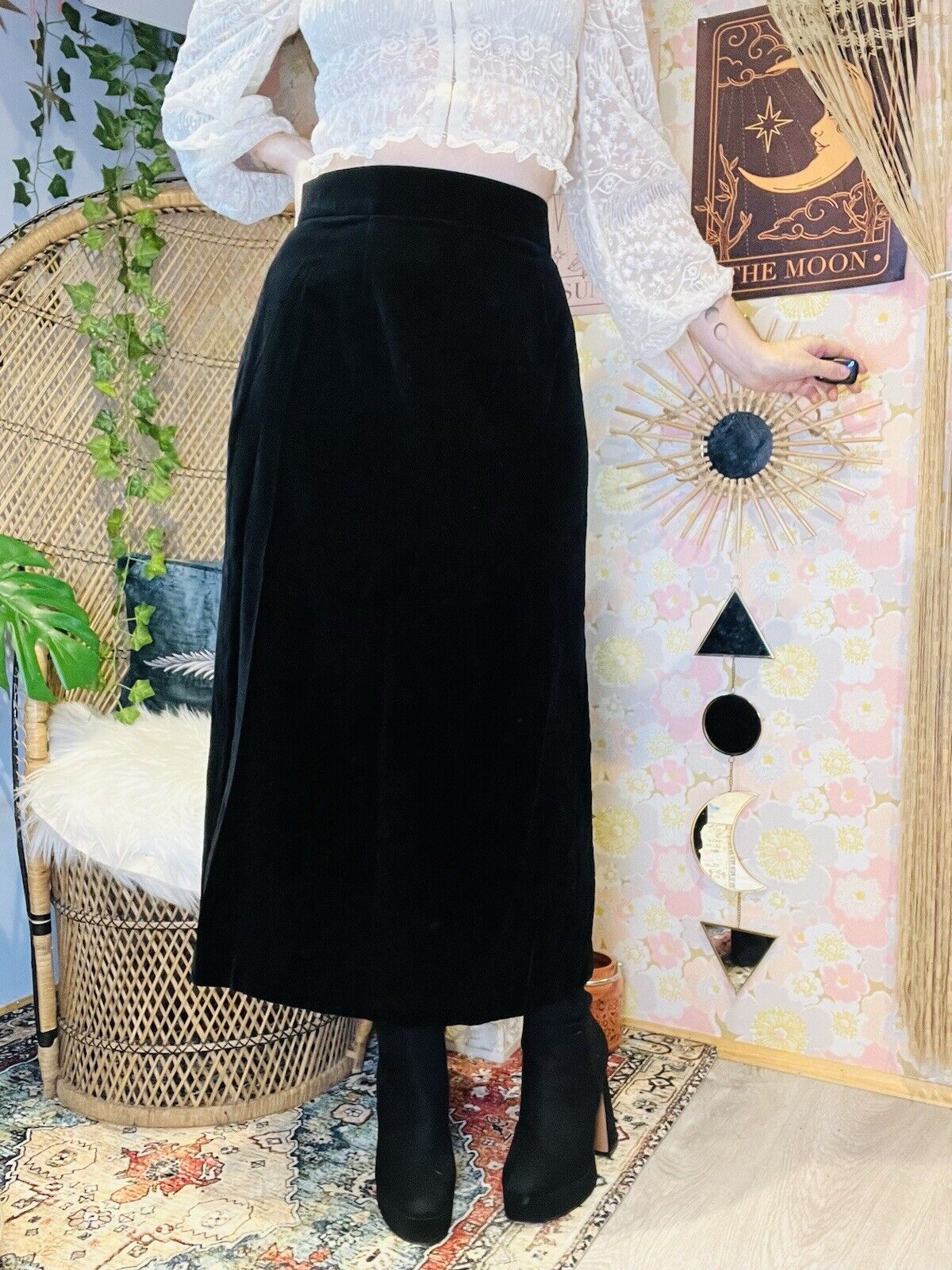 Vintage 90s Velvet Skirt By Vera Mont High Waist Whimsigoth Long Midi 14 Black