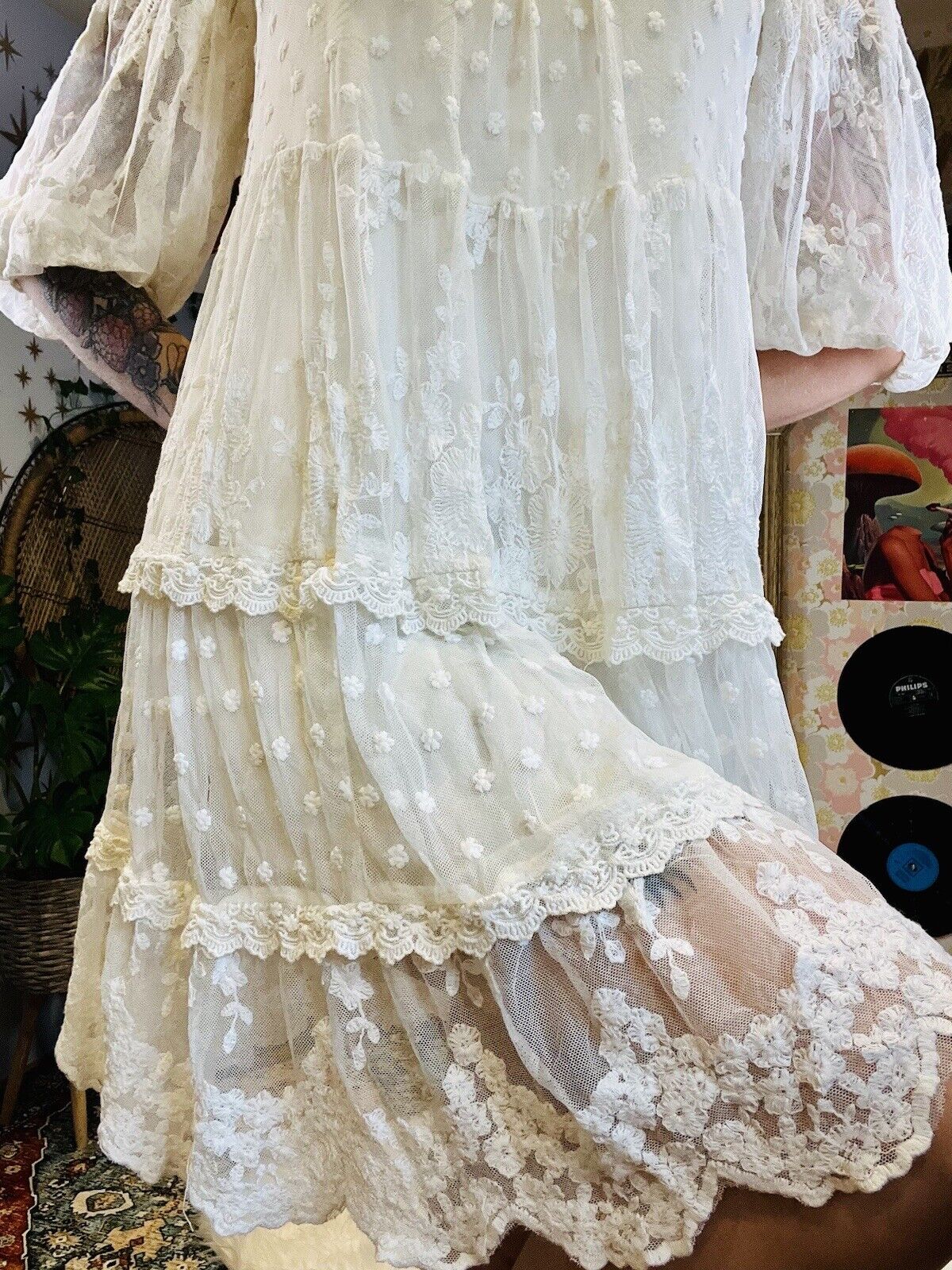 Hippie Boho Summer Dress By Lily McBee Layered Lace Detail Fairycore Size M