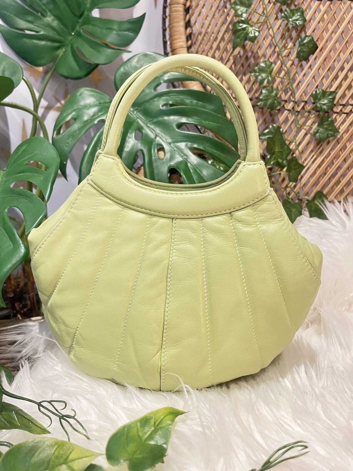 Green Genuine Leather Handbag By Jane Shelton Small Handle Clutch Hand Bag