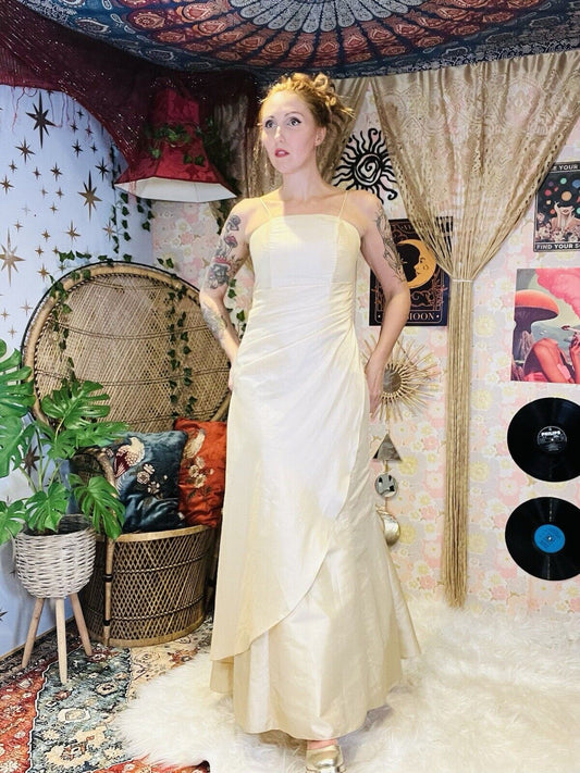 Vintage 90s Ball Gown By Prestige Ivory Cream Cocktail Dress Tie Back Size S