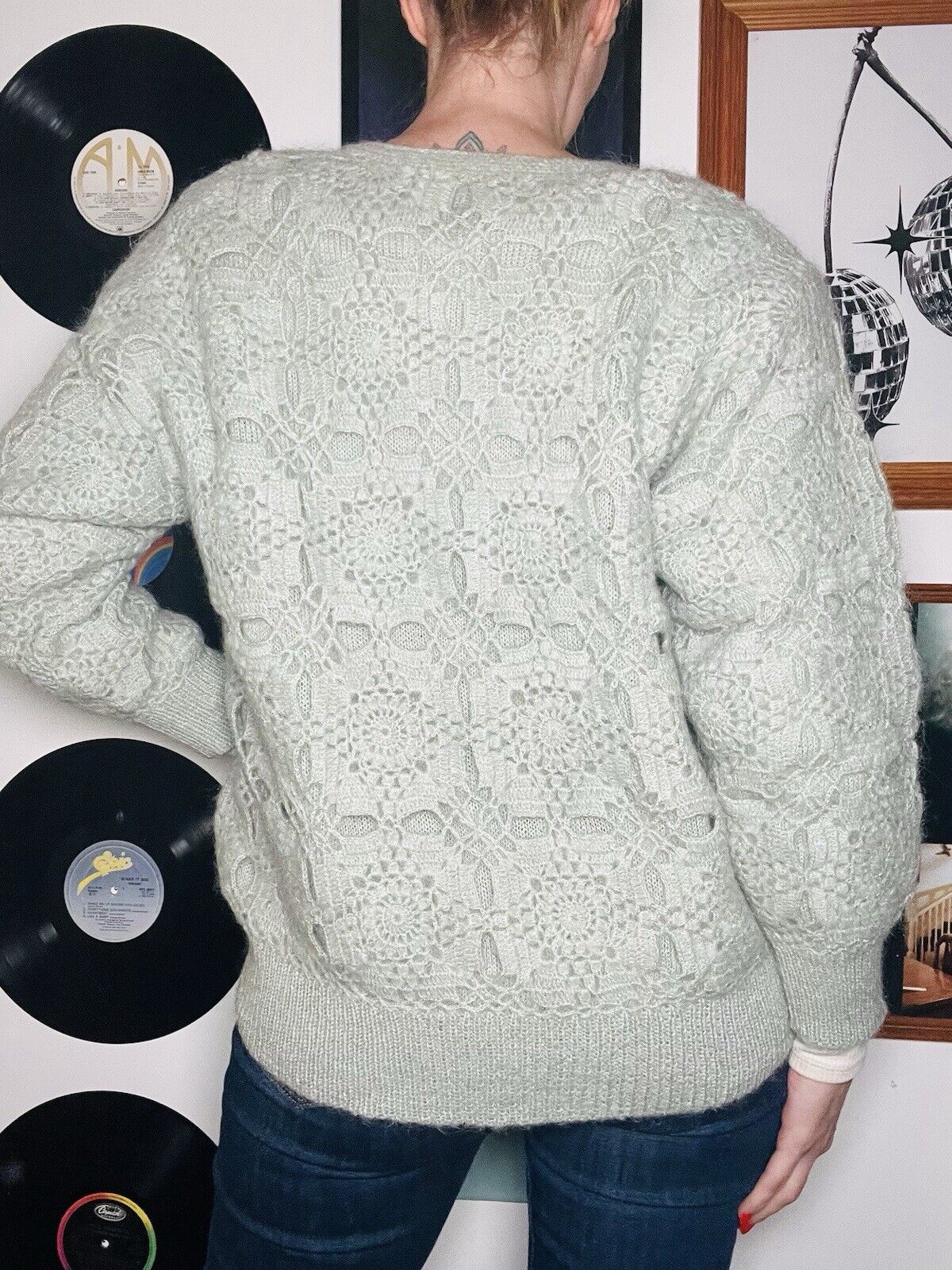 Vintage 90s Crochet  Cardigan By Precise Warm Cosy Knitted Knit Button Jumper M