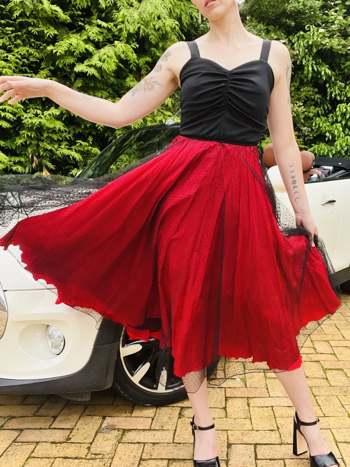 Vintage 80s Cocktail Dress Black And Red With Lace Overlay Size 8