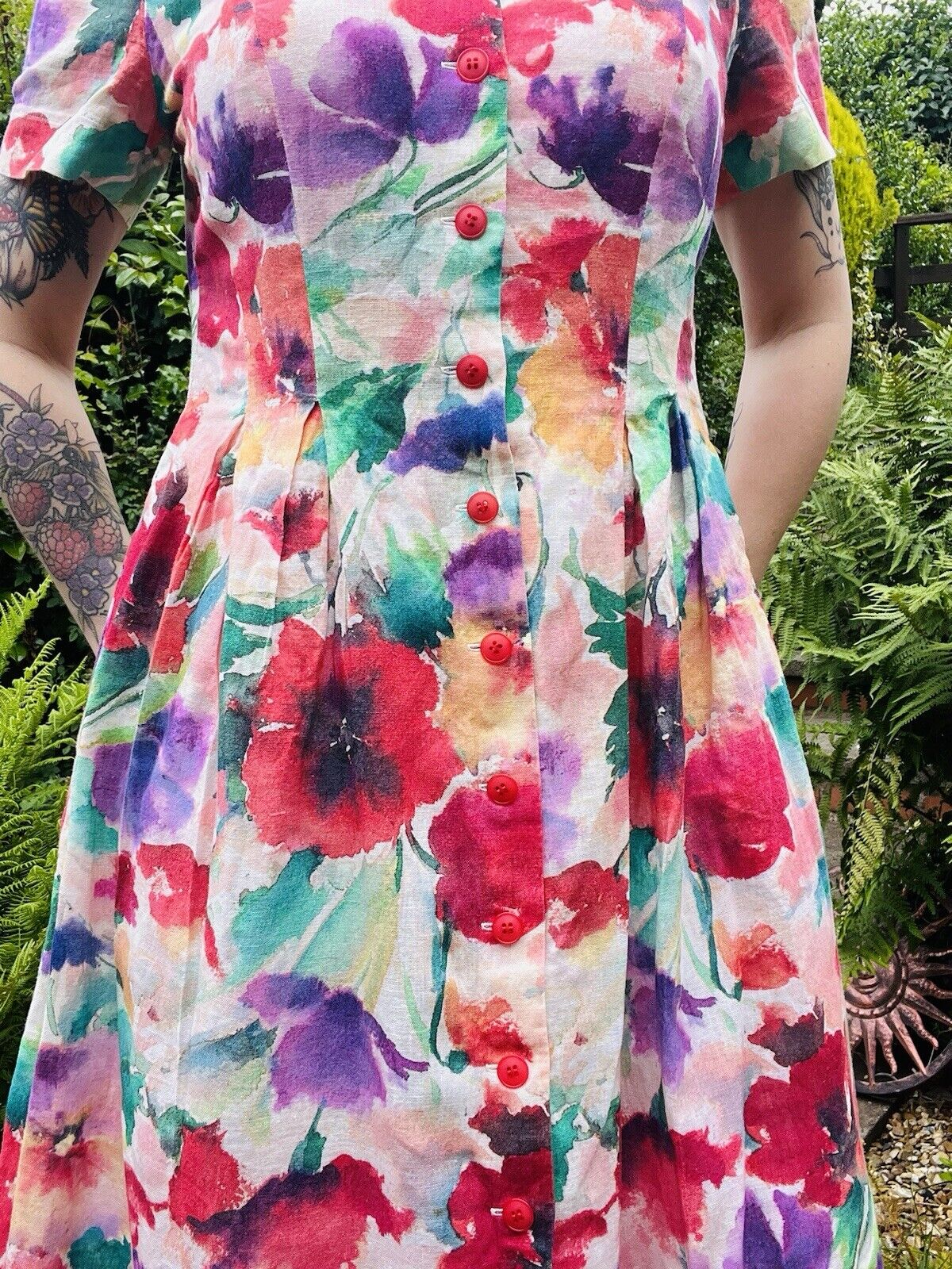 Vintage 80s Summer Dress By Renate Harvan Bold Floral Print Button Down Dress 14