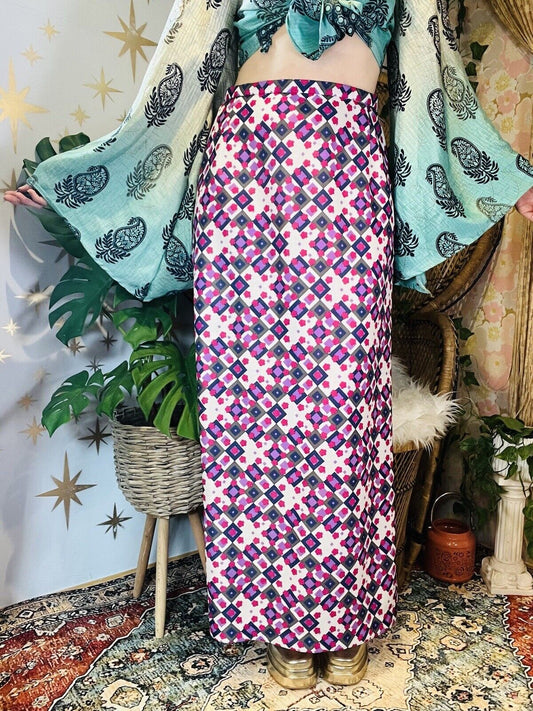 Vintage 70s Maxi Skirt By Sassy psychedelic Print Long Skirt Size 12