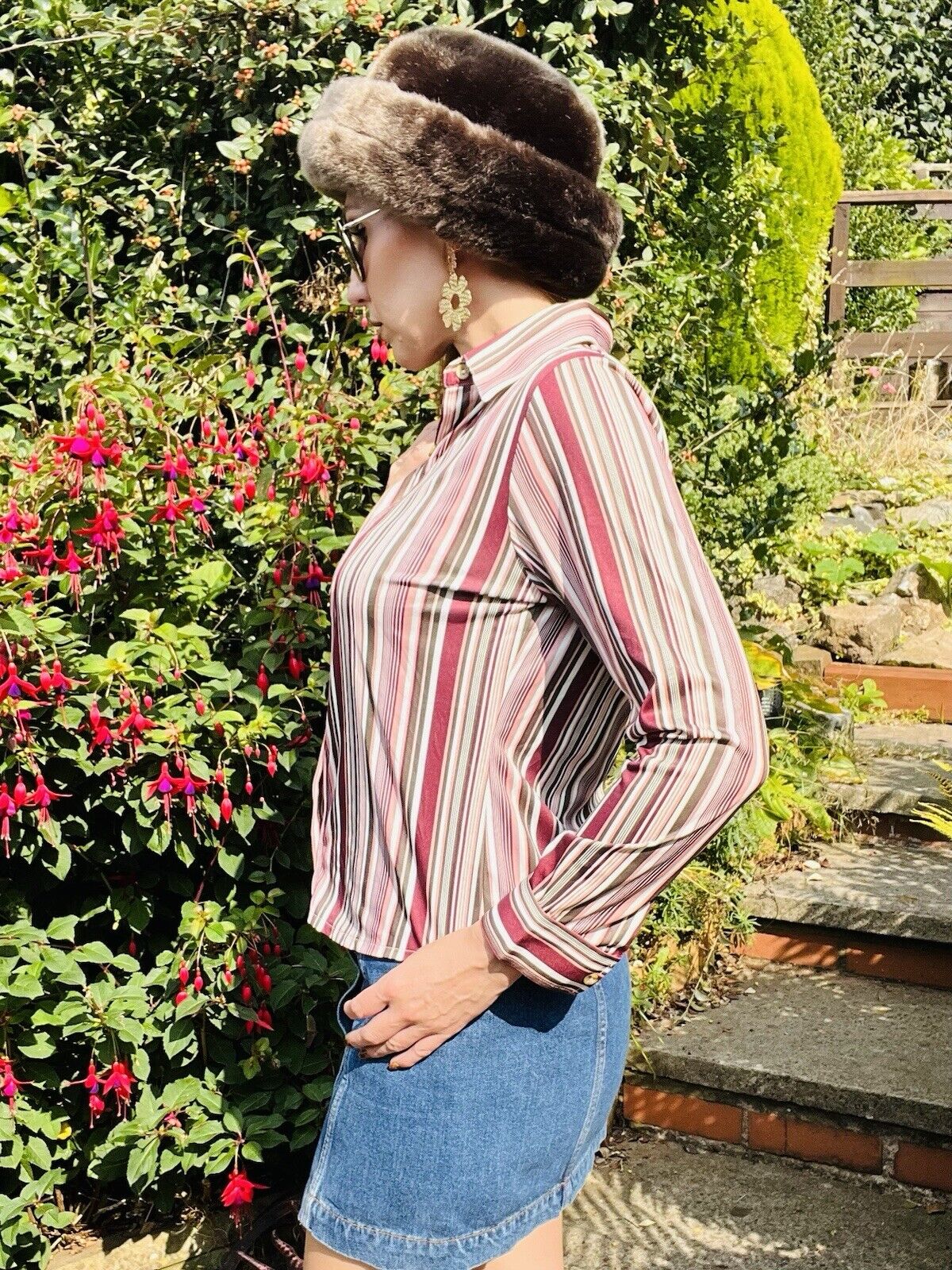 vintage bold striped shirt retro blouse by Areacode Pink Purple Size 10-12