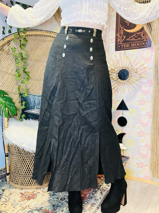 Vintage 80s Whimsigoth Skirt By Meico Landhaus High Waist Long Midi Black 10