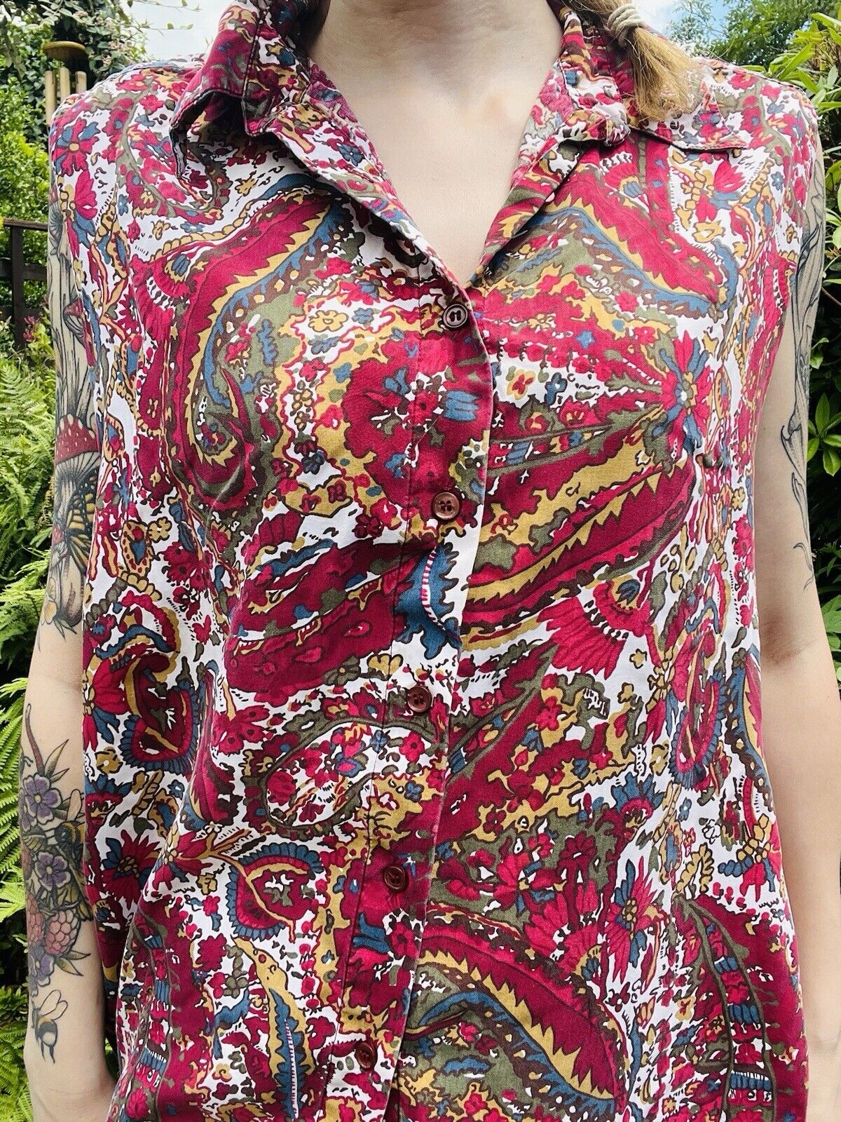 Sleeveless Paisley Shirt Blouse By March Landing II Made In Sri Lanka Size 18