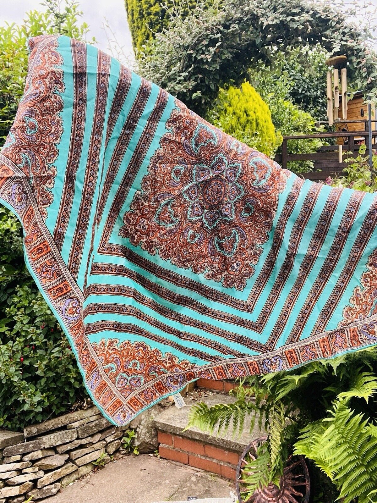 Vintage 70s Neck Scarf With Colourful Hippie Boho Paisley Pattern