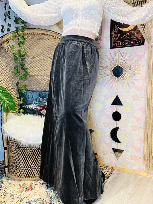 Vintage 90s Velvet Skirt By Your Sixth Sense Long Whimsigoth Maxi Slit Grey 14