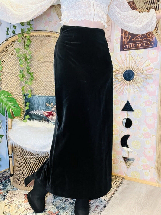 Vintage 70s Velvet Skirt By Friederike Long Maxi Whimsigoth High Waist Black 8