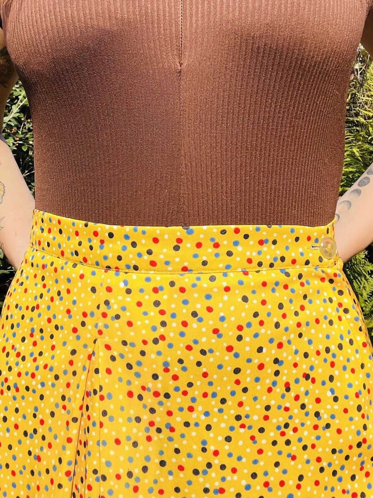 Vintage 60s Maxi Skirt Long Polkadot Yellow 1960s Skirt Size 10