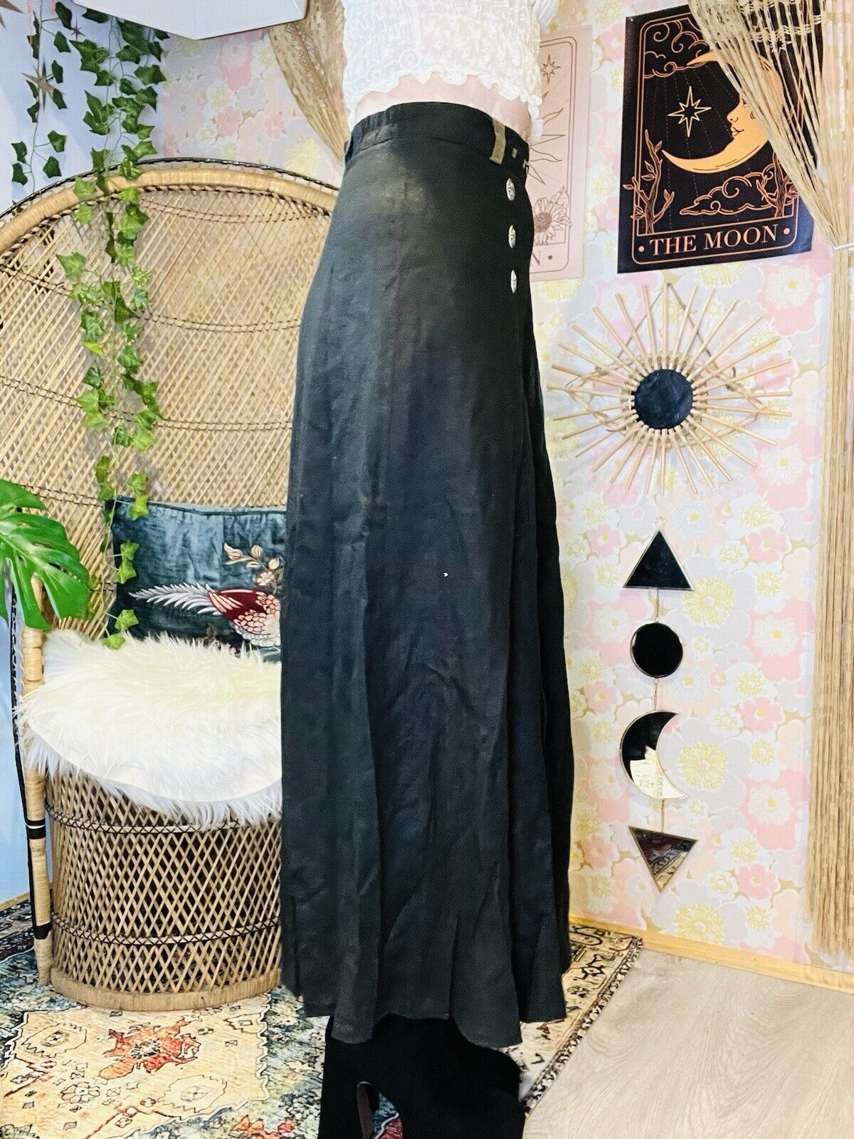 Vintage 80s Whimsigoth Skirt By Meico Landhaus High Waist Long Midi Black 10