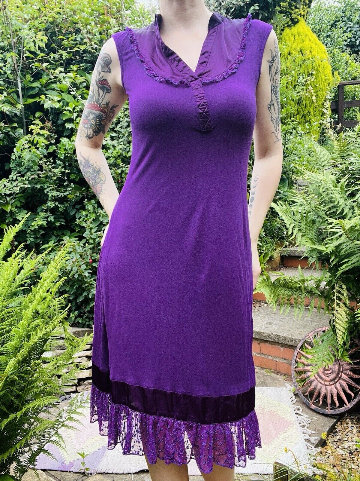 Vintage Y2K Purple Dress By Alltag Berlin With Frilly Hem And Neck Size S 8-10