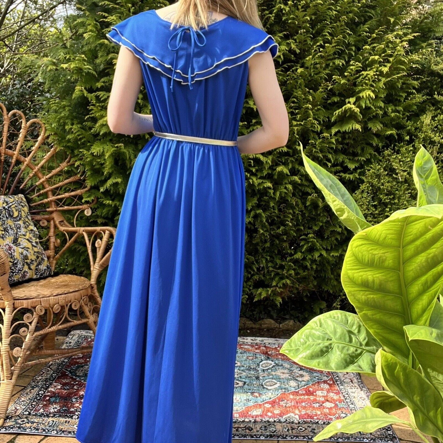 Vintage 70s prairie dress 1970s Long Summer Floaty Maxi Dress Size 12 Blue