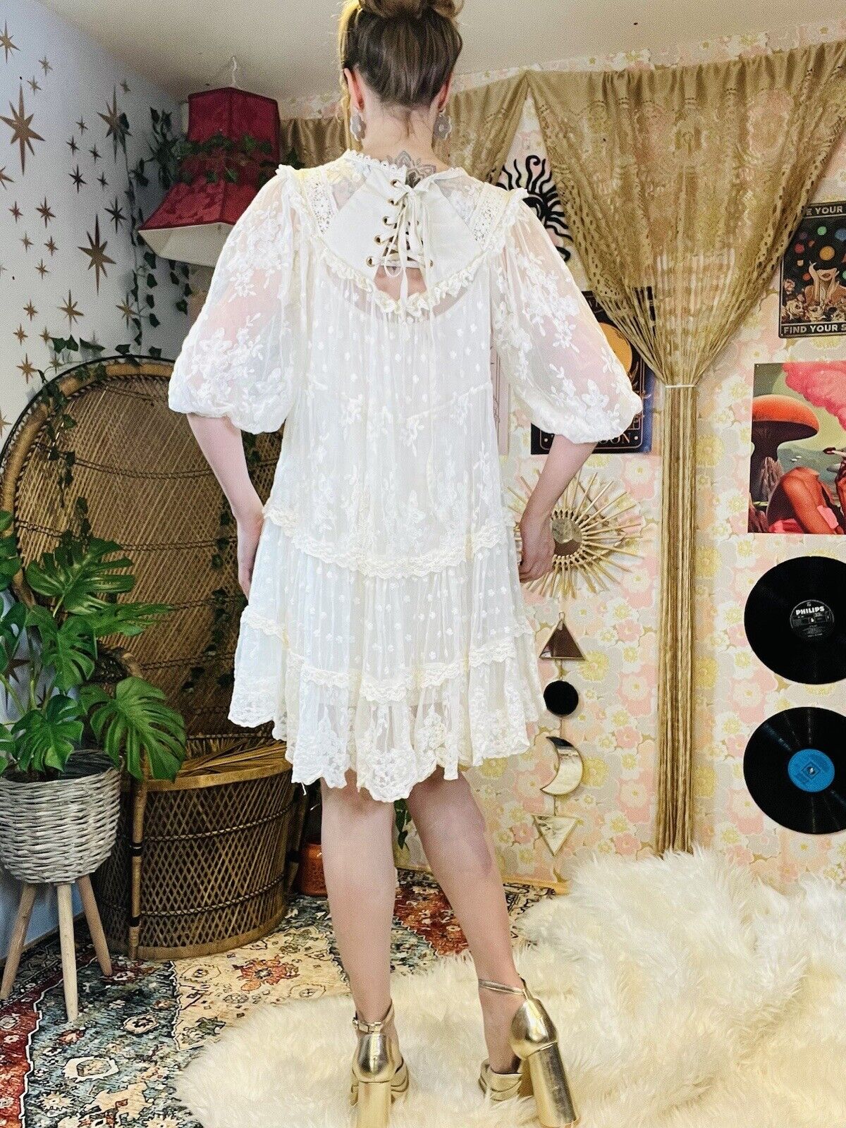 Hippie Boho Summer Dress By Lily McBee Layered Lace Detail Fairycore Size M