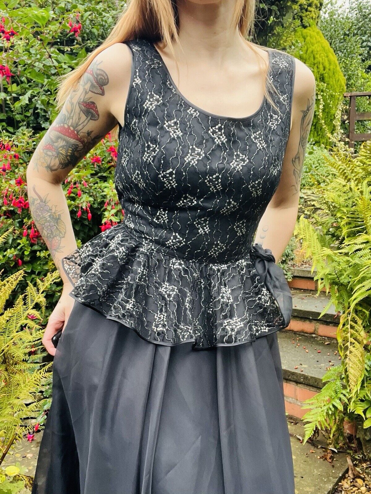 Vintage 80s Cocktail Dress By Hopfuer Jeunesse With Lace Peplum Bodice Black 14