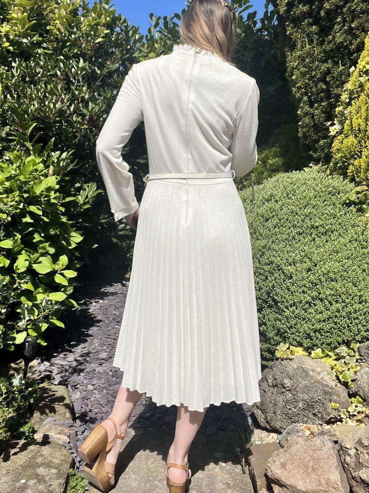 Vintage 60s Midi Dress With Pleated Skirt And Belt Size 10