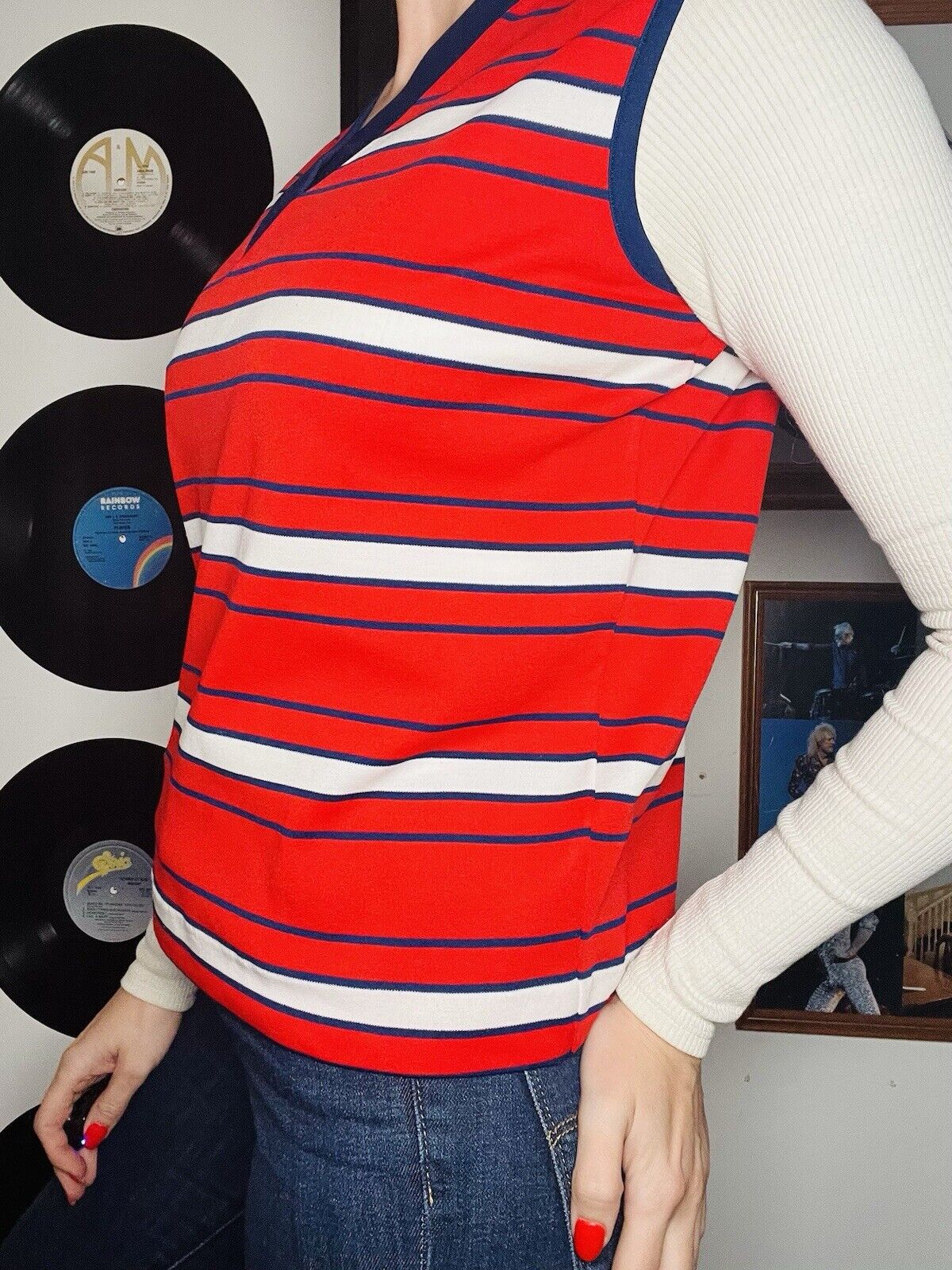 Vintage 70s Tank Top By Porolastic  Sleeveless Jumper Sweatshirt Striped Vest 14