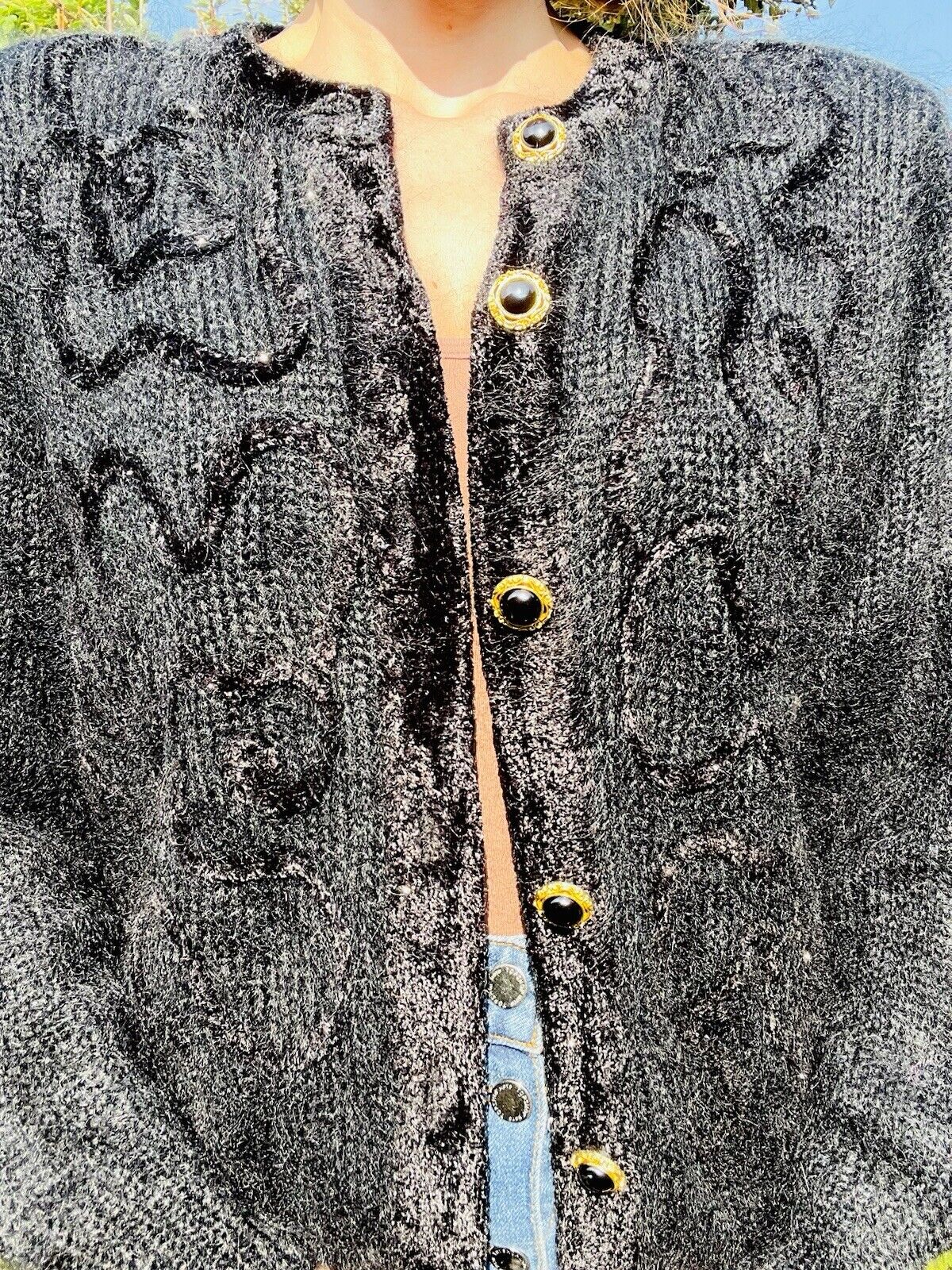 Vintage 80s Retro Cardigan Fluffy Woolly Knit 1980s Warm Winter Cardigan Size M