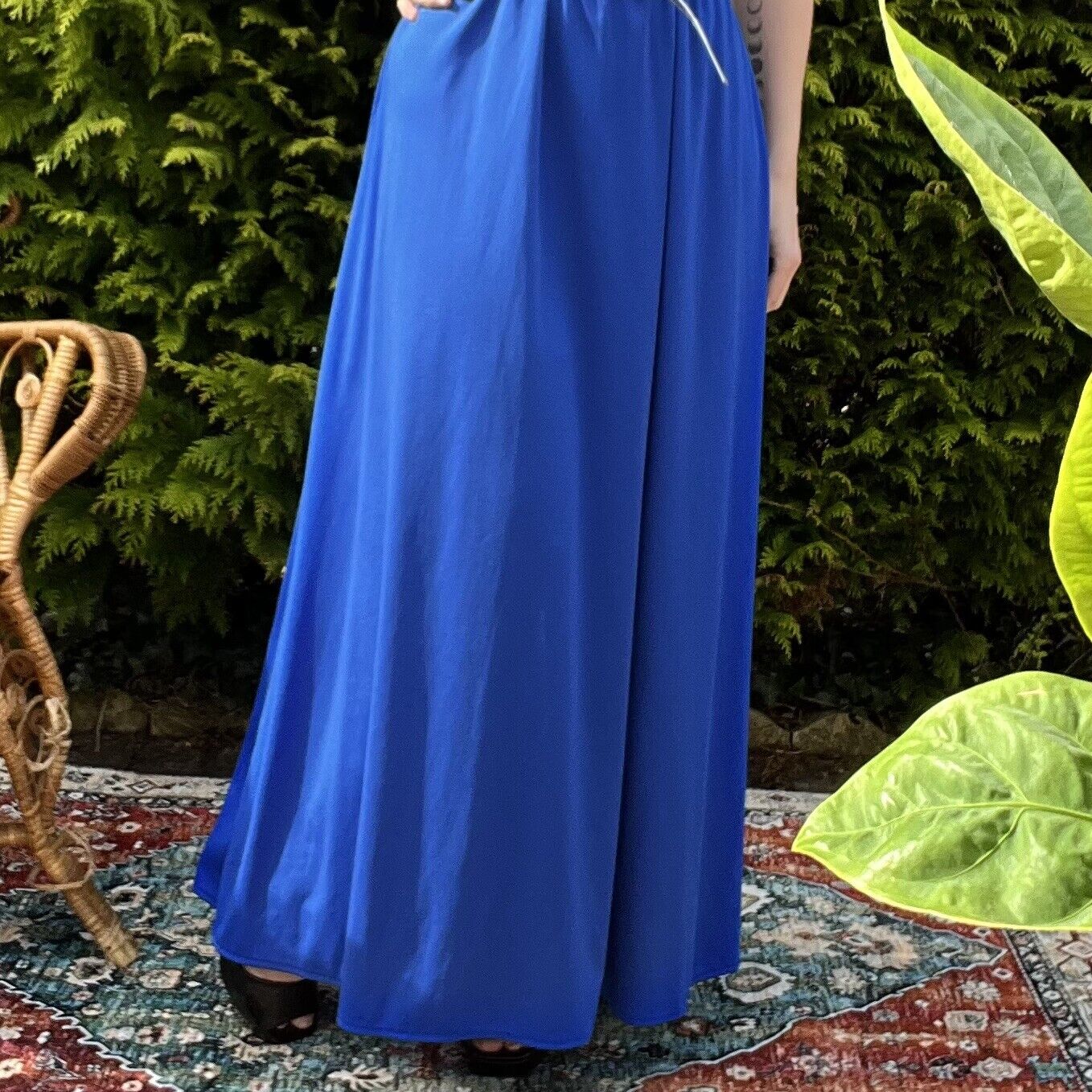 Vintage 70s prairie dress 1970s Long Summer Floaty Maxi Dress Size 12 Blue