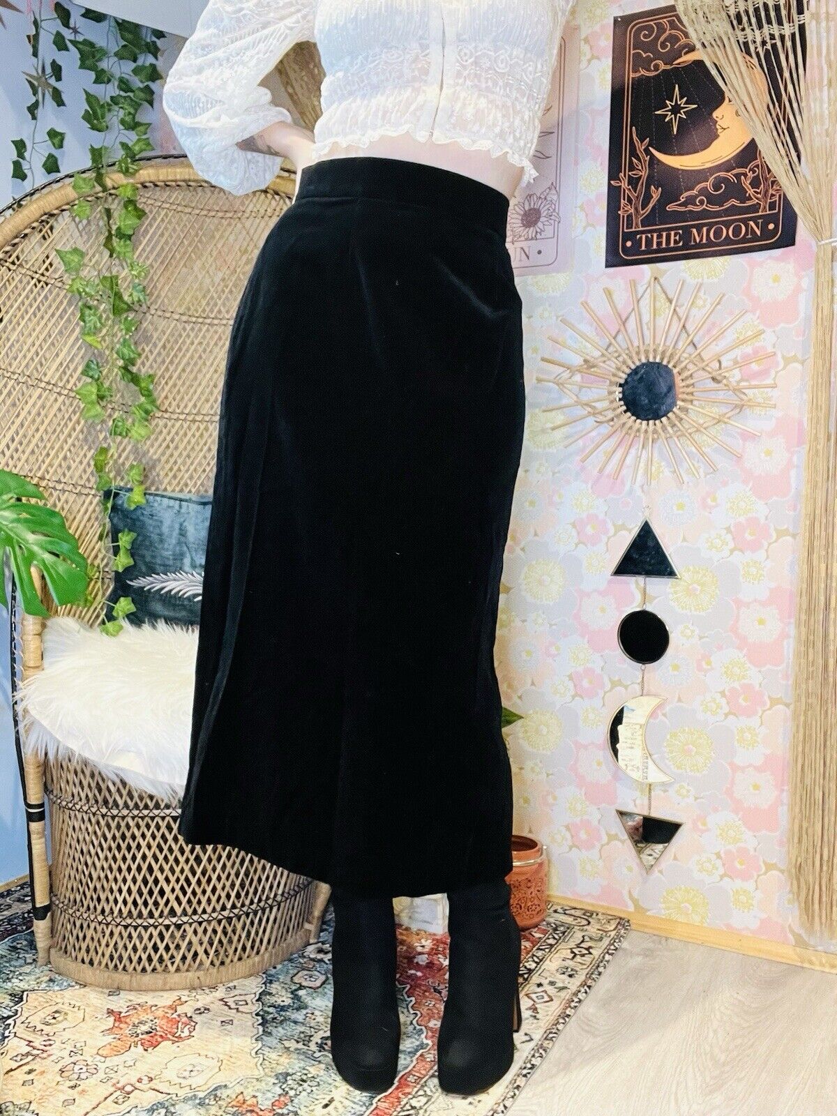 Vintage 90s Velvet Skirt By Vera Mont High Waist Whimsigoth Long Midi 14 Black