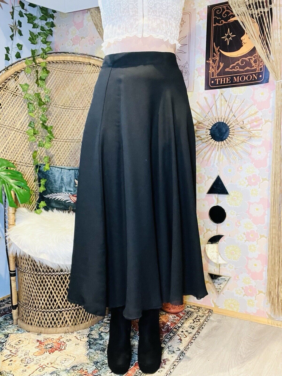 Vintage 90s Whimsigoth Skirt By Elegance High Waist Floaty Long Midi Black 12