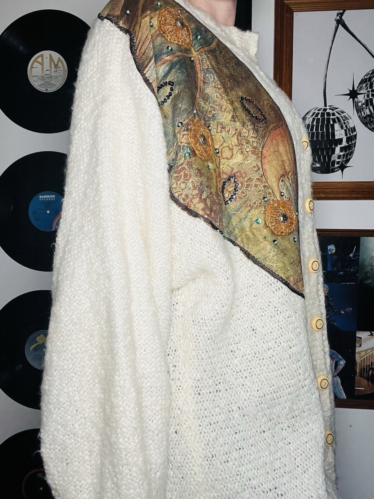 Vintage 80s Retro Cardigan Oversized Baggy Knitted Button Jumper Cream Size L